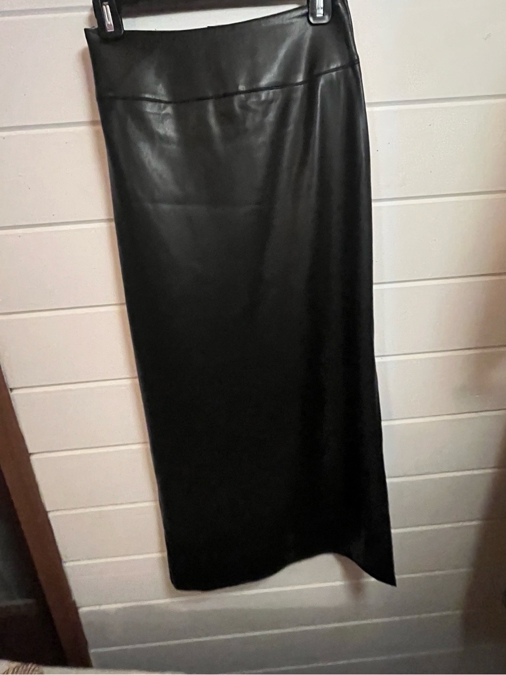 By Anthropologie Black Faux Leather Belted Midi Skirt Size 0